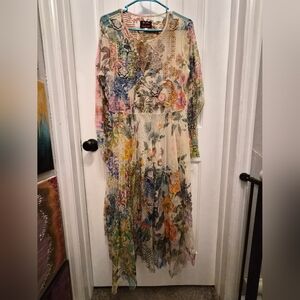 Johnny Was - Floral Embroidered Mesh Long Sleeve Dress